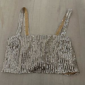ADIKA bailer sequin open back silver cropped tank top size small worn ONCE!!!